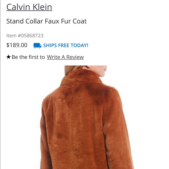 Calvin Klein Stand Collar Faux Fur Coat - Picture 8 of 8
